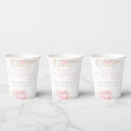 ピンクパンプキンガールフローラボウベビーシャワー 紙コップ