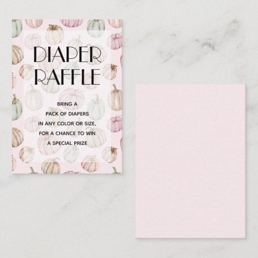 ピンクパンプキンガールベビーおむつラッフル エンクロージャーカード (正面/裏面)