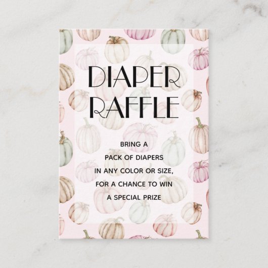 ピンクパンプキンガールベビーおむつラッフル エンクロージャーカード (正面)