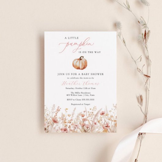 ピンクパンプキンガールベビーシャワー招待状 招待状