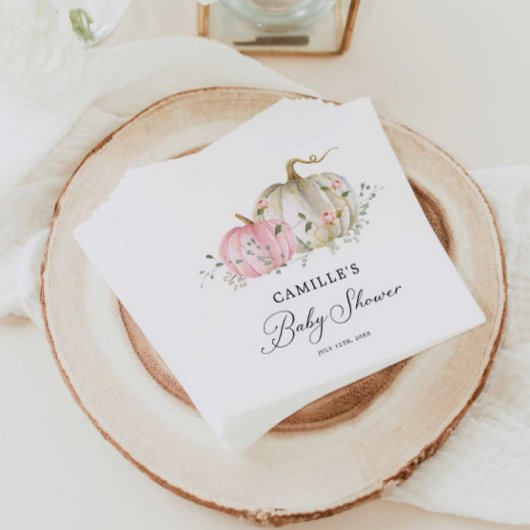 ピンクパンプキンガールベビーシャワー紙 スタンダードカクテルナプキン