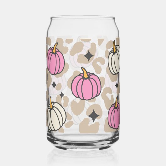 ピンクパンプキングラスコーヒーカップ、秋シーズンの贈り物 ガラス缶 (正面)