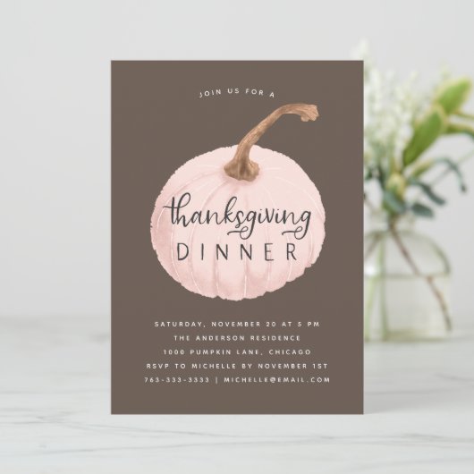ピンクパンプキンサンクスギビングディナーパーティー 招待状 (スタンド正面)