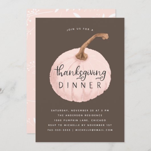 ピンクパンプキンサンクスギビングディナーパーティー 招待状 (正面/裏面)