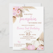 ピンクパンプキンターニングワン誕生日招待状 招待状 (正面)