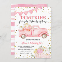 ピンクパンプキントラックガール誕生日招待状