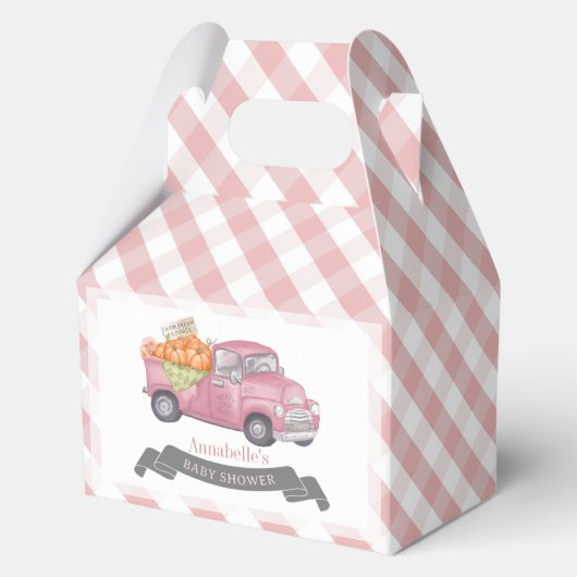 ピンクパンプキントラックジンジャムガムガールベビーシャワー フェイバーボックス (正面)