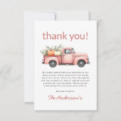 ピンクパンプキントラックフローラベビーガールシャワー サンキューカード (正面)