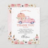 ピンクパンプキントラックベビーシャワーサンキューカード 招待状 (正面/裏面)