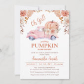 ピンクパンプキントラックボホ秋のフローラ赤ちゃんシャワー 招待状 (正面)