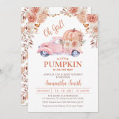 ピンクパンプキントラックボホ秋のフローラ赤ちゃんシャワー 招待状 (正面/裏面)