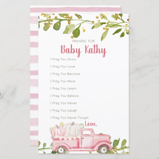 ピンクパンプキントラックラヴ祈りの言葉ベビー標識 (正面/裏面)