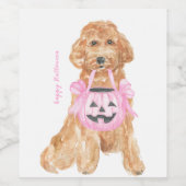 ピンクパンプキンハロウィン犬 ワインラベル (シングルラベル)