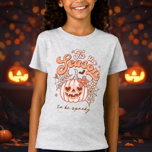 ピンクパンプキンハロウィーンレトロヒッピー名ガールズ Tシャツ