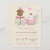 ピンクパンプキンパッチバードハウスガールベビーシャワー 招待状 (正面/裏面)