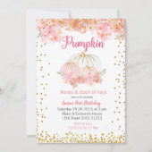 ピンクパンプキンピンク金ゴールドパンプキン1日誕生日 招待状 (正面)