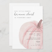 ピンクパンプキンファースト誕生日 招待状 (正面/裏面)