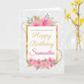 ピンクパンプキンフラワーズゴールドフォイル誕生日 カード (黄色い花)