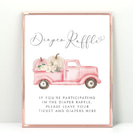 ピンクパンプキンフローラおむつラッフルベビーガールシャワー ポスター