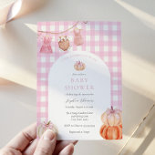 ピンクパンプキンベビーガールシャワーアーチ 招待状