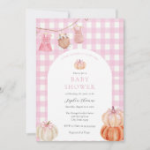 ピンクパンプキンベビーガールシャワーアーチ 招待状 (正面)