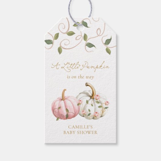 ピンクパンプキンベビーシャワーメッセージカード ギフトタグ (正面)