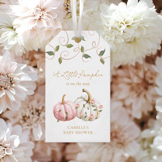 ピンクパンプキンベビーシャワーメッセージカード ギフトタグ
