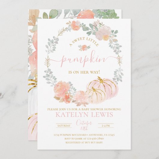 ピンクパンプキンベビーシャワー招待状 招待状 (正面/裏面)