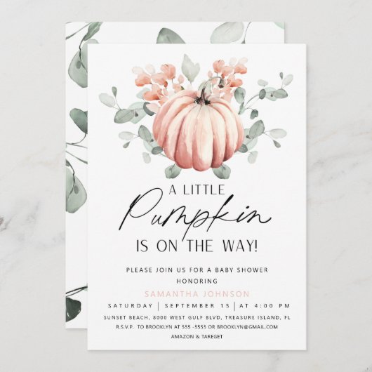 ピンクパンプキンベビーシャワー招待状 招待状 (正面/裏面)