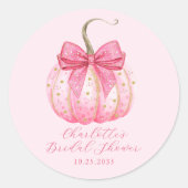 ピンクパンプキンボー パーソナライズド ブライダルシャワー ラウンドシール (正面)