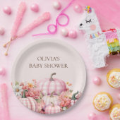 ピンクパンプキン秋フローラベビーシャワー紙プレート ペーパープレート (パーティー)