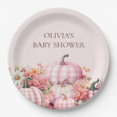 ピンクパンプキン秋フローラベビーシャワー紙プレート ペーパープレート (正面)
