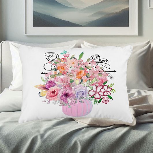 ピンクパンプキン秋ホームデコールフローラ水彩 アクセントクッション