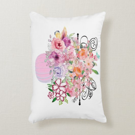 ピンクパンプキン秋ホームデコールフローラ水彩 アクセントクッション (正面(垂直))