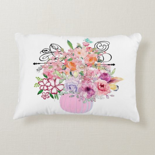 ピンクパンプキン秋ホームデコールフローラ水彩 アクセントクッション (裏面)