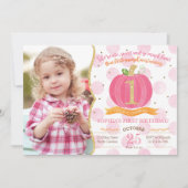 ピンクパンプキン秋第1誕生日招待状 招待状 (正面)