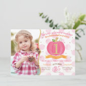 ピンクパンプキン秋第1誕生日招待状 招待状 (スタンド正面)
