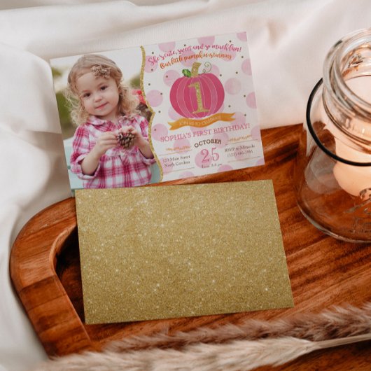 ピンクパンプキン秋第1誕生日招待状 招待状