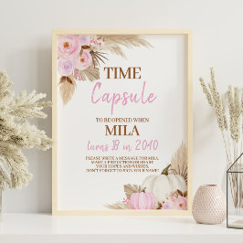 ピンクパンプキン秋誕生日パーティータイムカプセルサイン ポスター