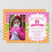 ピンクパンプキン誕生日招待状、フォトパンプキン 招待状 (正面/裏面)