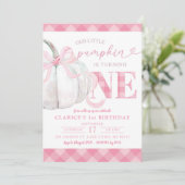 ピンクパンプキ名門私立校風のンオータム誕生日招待状 招待状 (スタンド正面)