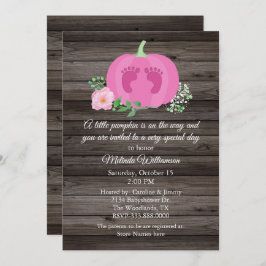 ピンクパンプキ素朴ンウッドベビーシャワー招待状 招待状