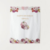 ピンクパンプキ素朴ンフローラ女子誕生日 タペストリー (正面)