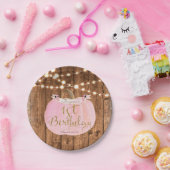 ピンクパンプキ素朴ン秋ウッドライツ1st誕生日 ペーパープレート (パーティー)