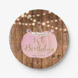 ピンクパンプキ素朴ン秋ウッドライツ1st誕生日 ペーパープレート