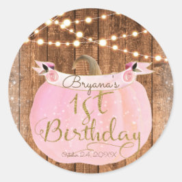 ピンクパンプキ素朴ン秋ウッドライツ1st誕生日 ラウンドシール