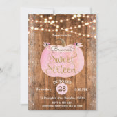 ピンクパンプキ素朴ン秋ウッドライトスウィート16 招待状 (正面)