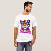 ピンクパーカーのトラのイラスト Tシャツ (正面フル)