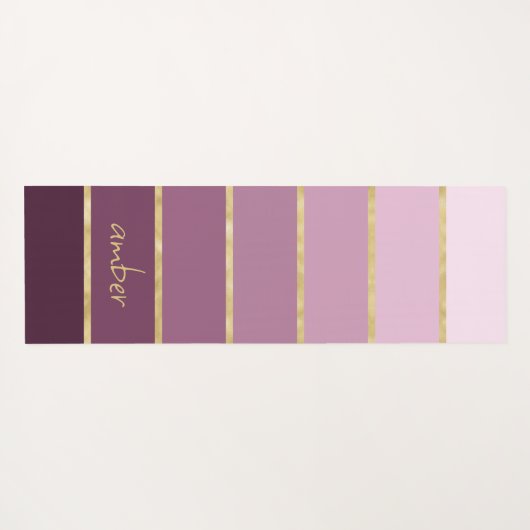 ピンクパーソナライズされたからワインへのグラデーション | 金ゴールドストライプ ヨガマット (裏面(横))