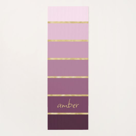 ピンクパーソナライズされたからワインへのグラデーション | 金ゴールドストライプ ヨガマット (裏面)
